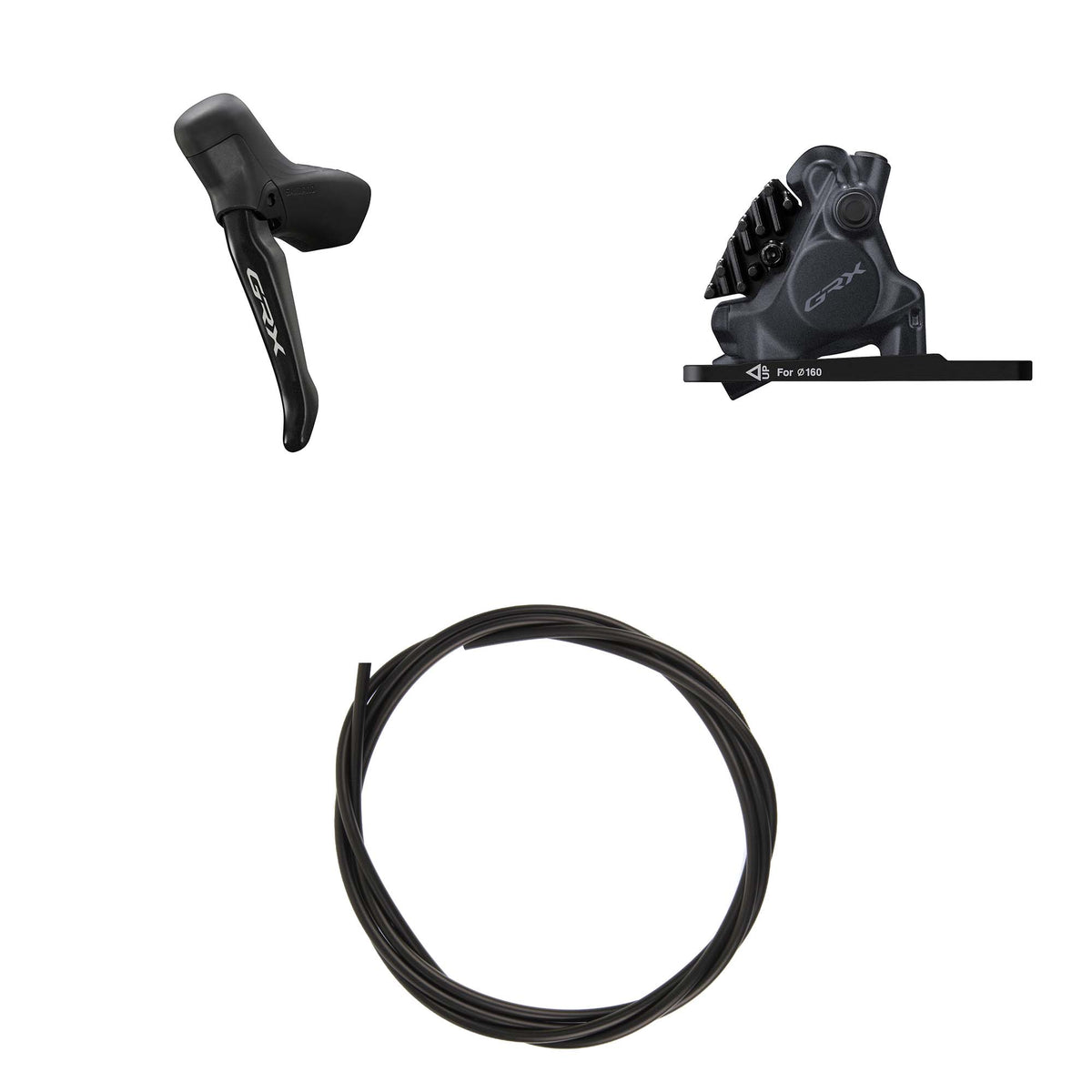 Kit Freno Disco Hidráulico Shimano GRX BR-RX410/BL-RS717 Delantero/Izquierdo Resina Aletas Adaptador 160mm Latiguillo 1000mm Negro
