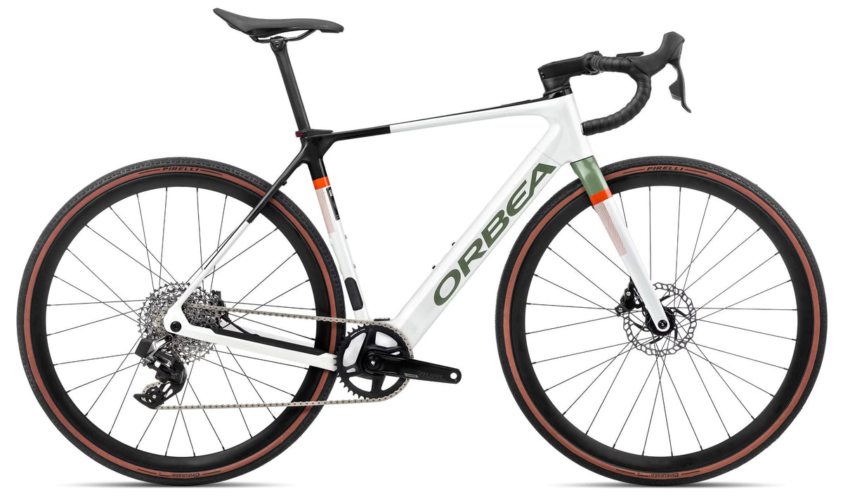 Orbea Gain M31e 1x 2023 White Chic/Metallic Green Artichoke Gloss